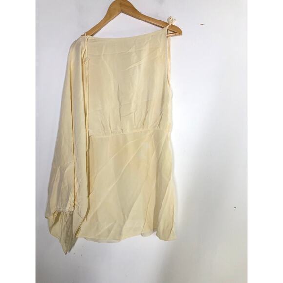 Alexis Wesley Dress One Shoulder Cape Sleeve Mini Blouson 100% Silk Cream Medium - Picture 5 of 10